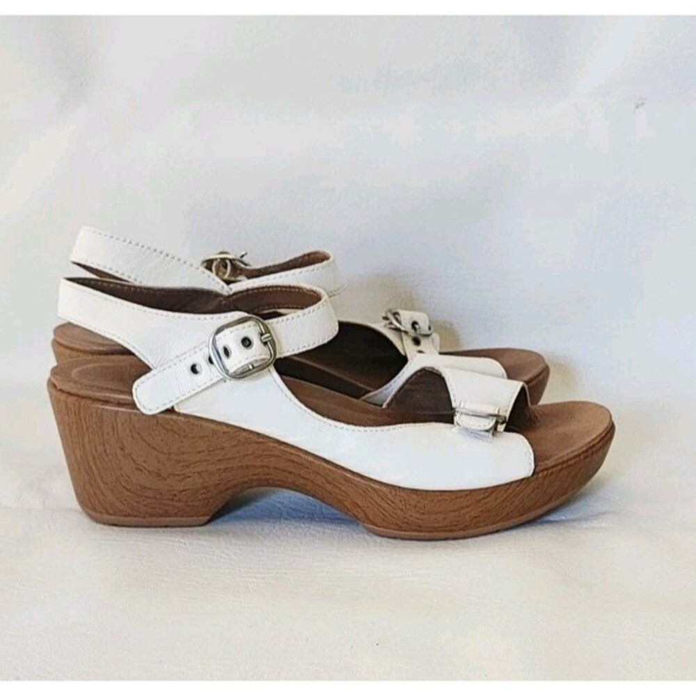 Dansko Joanie White Leather Clog Sandals Platform Open Toe Buckle Shoes 39/9